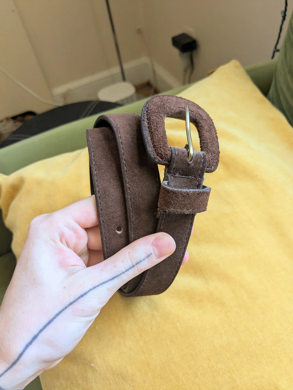 Y2K Brown Suede Belt with Covered Belt Buckle